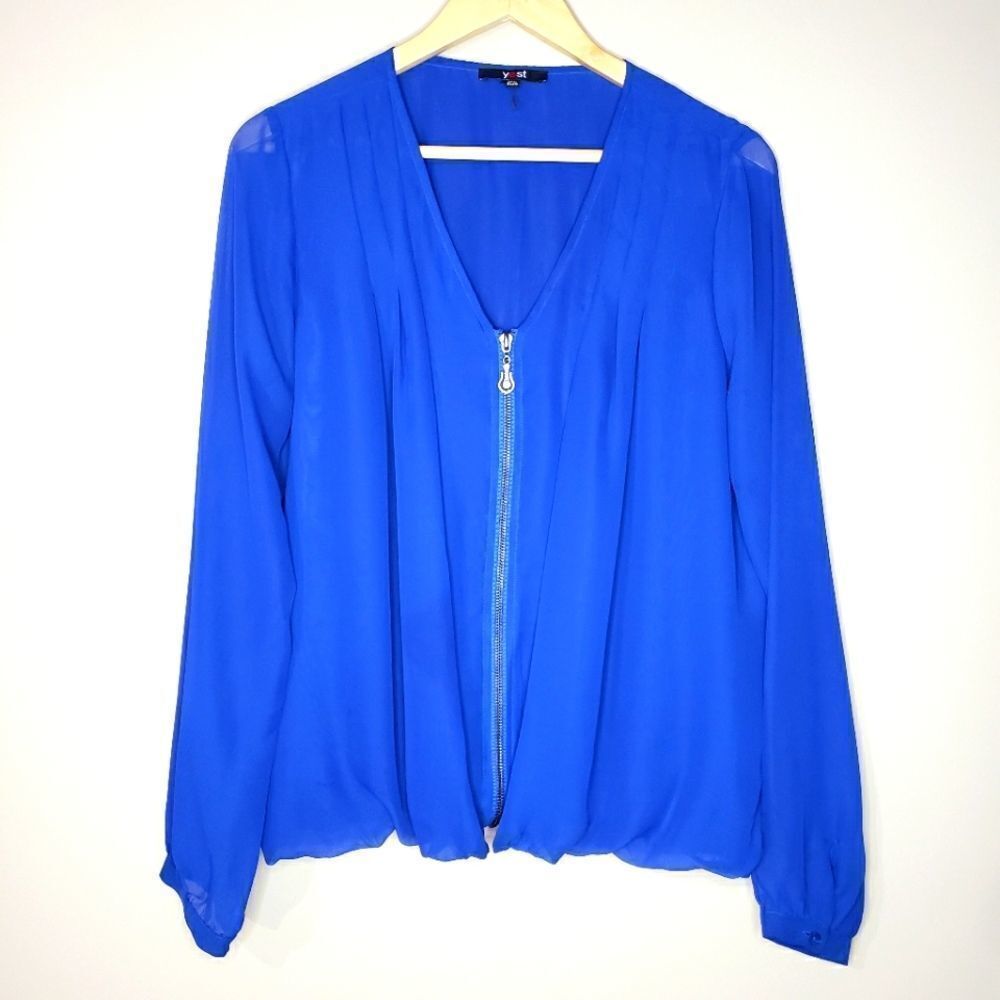 Yest Medium Long Sleeve Sheer Blue Top Blouse Jacket